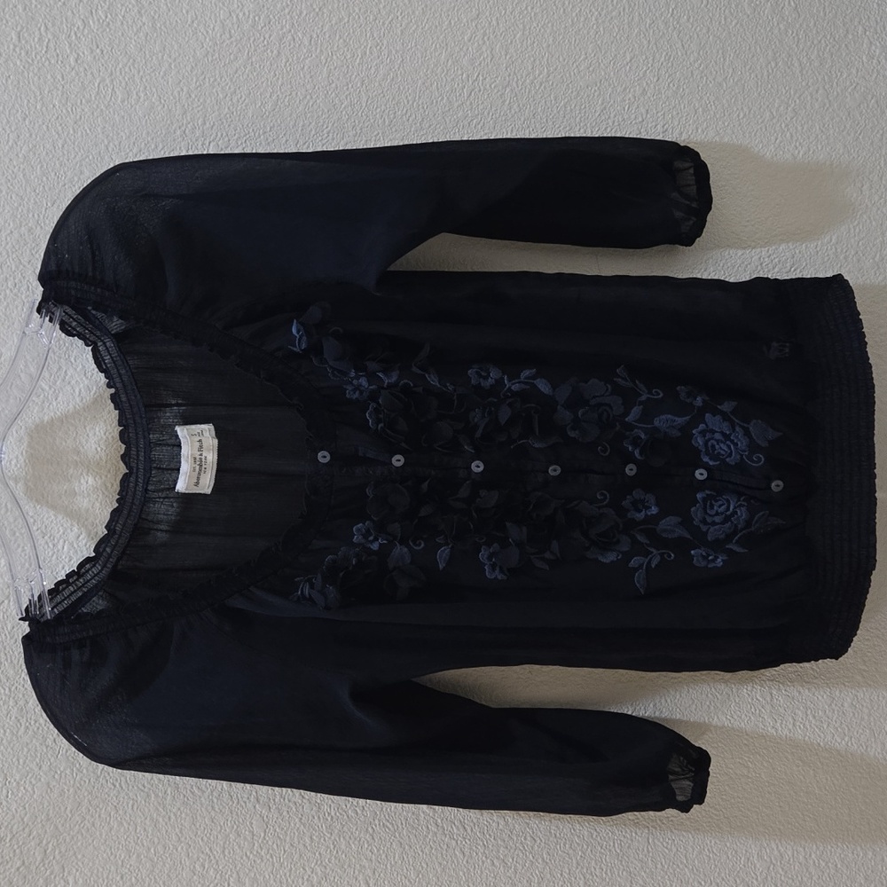 Abercrombie & Fitch Blouse Navy Blue Floral Lace 3/4 Sleeve Top Women's - Small